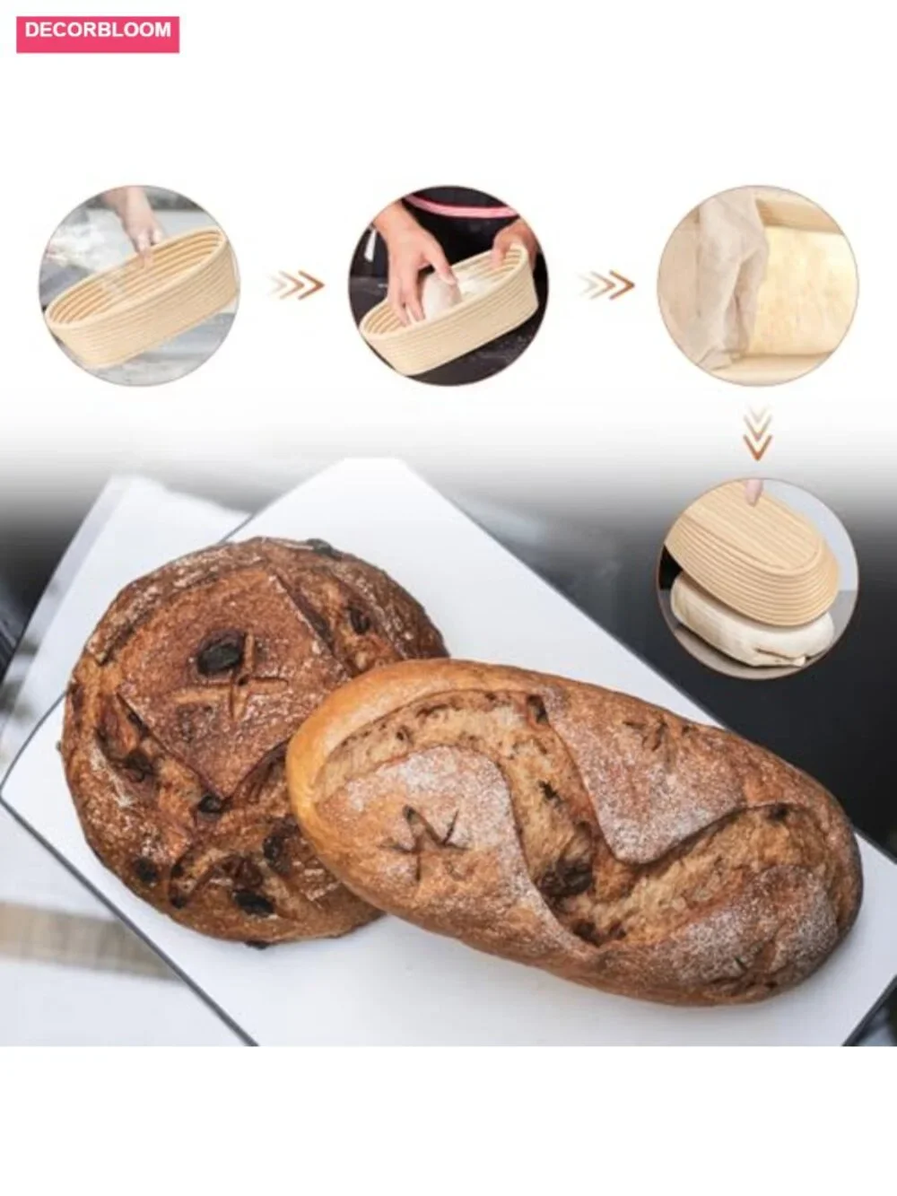 Sourdough Bread Proofing Basket Set of 2 Oval Rattan Dough Rising Bowls with